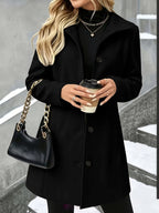 Women's Winter Coats with Lapel Collar, Long Button-Front Style