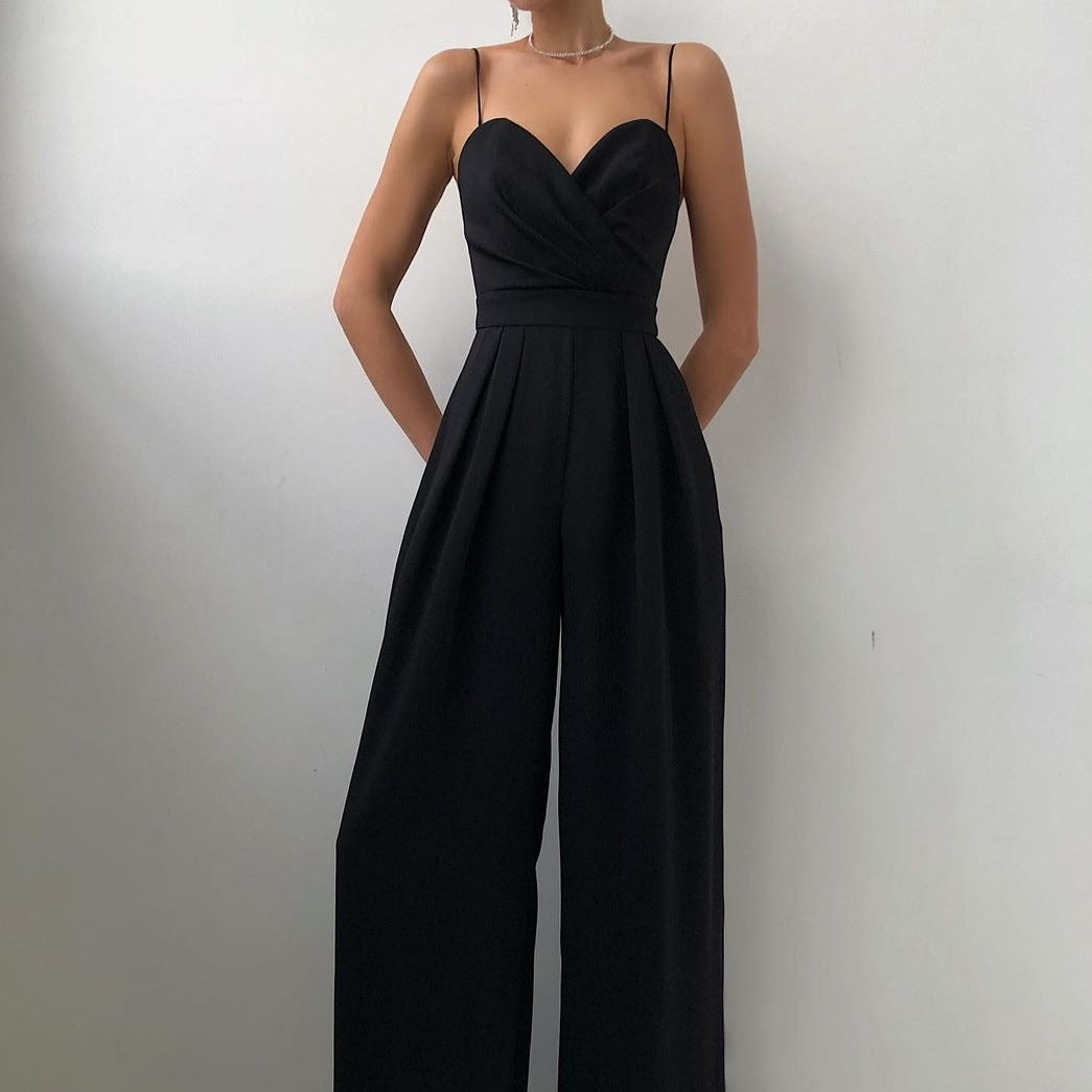 Women's Wide-Leg Jumpsuit with Sweetheart Neckline and Thin Straps