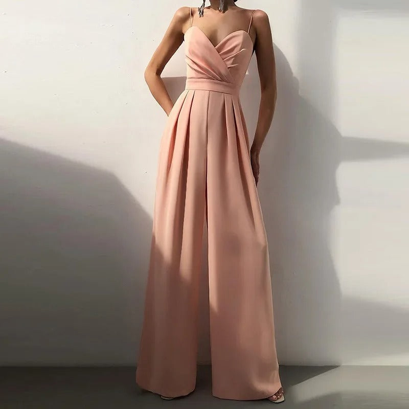Women's Wide-Leg Jumpsuit with Sweetheart Neckline and Thin Straps
