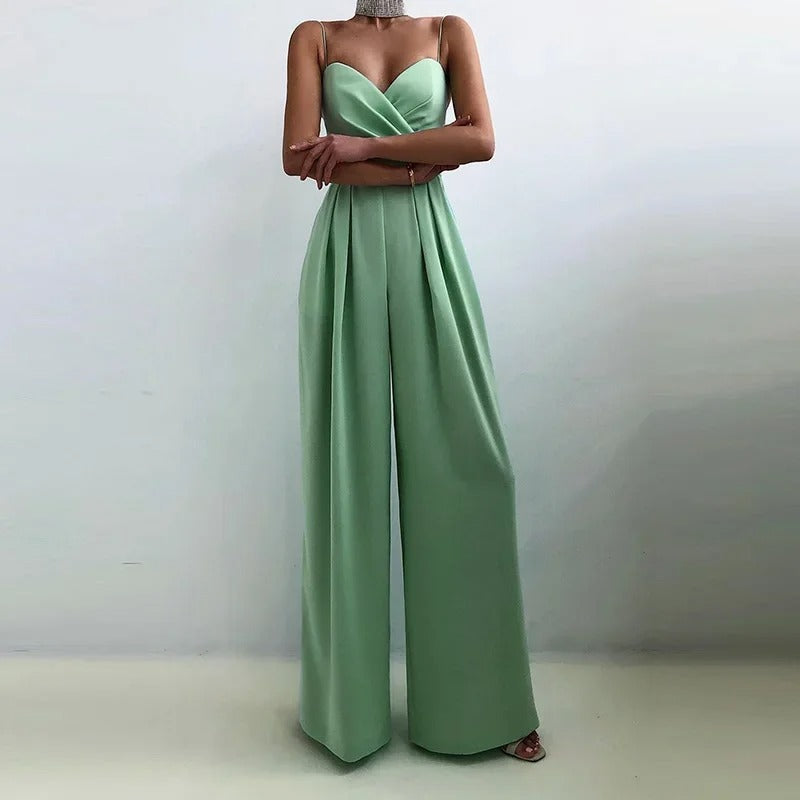 Women's Wide-Leg Jumpsuit with Sweetheart Neckline and Thin Straps