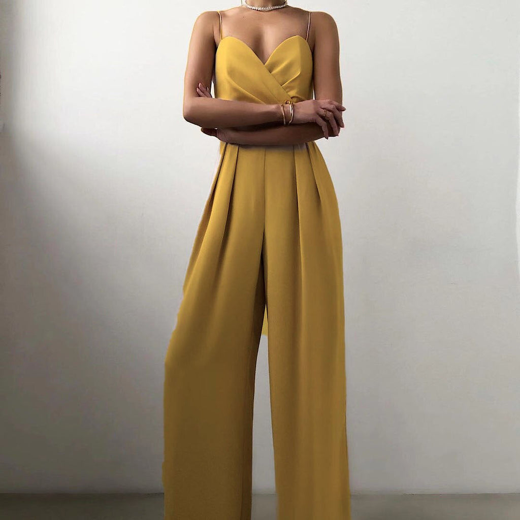 Women's Wide-Leg Jumpsuit with Sweetheart Neckline and Thin Straps