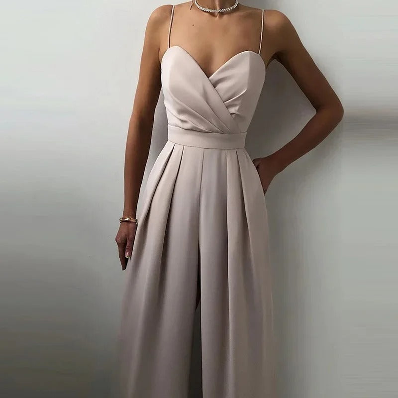 Women's Wide-Leg Jumpsuit with Sweetheart Neckline and Thin Straps
