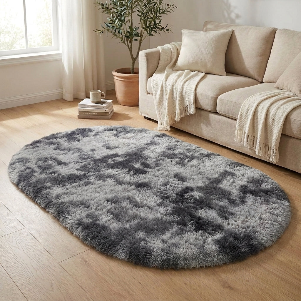 Oval Fluffy Rug for Bedroom and Living Room - Soft Shaggy Pile