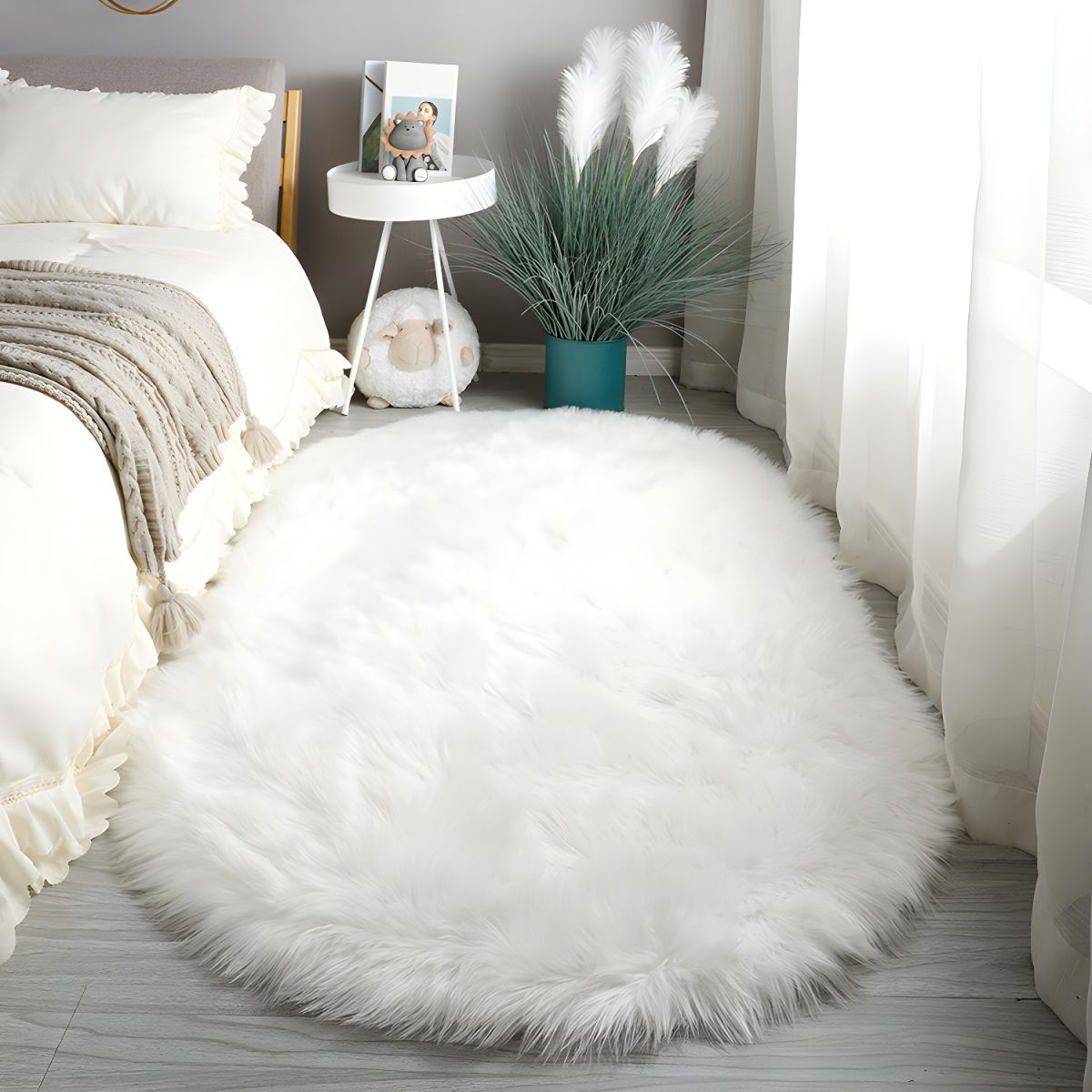 Oval Fluffy Rug for Bedroom and Living Room - Soft Shaggy Pile