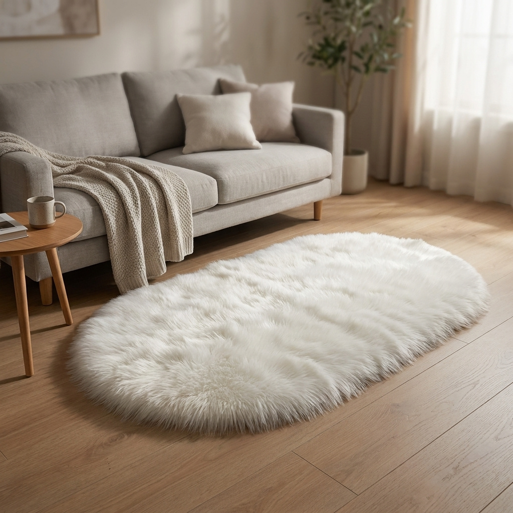 Oval Fluffy Rug for Bedroom and Living Room - Soft Shaggy Pile