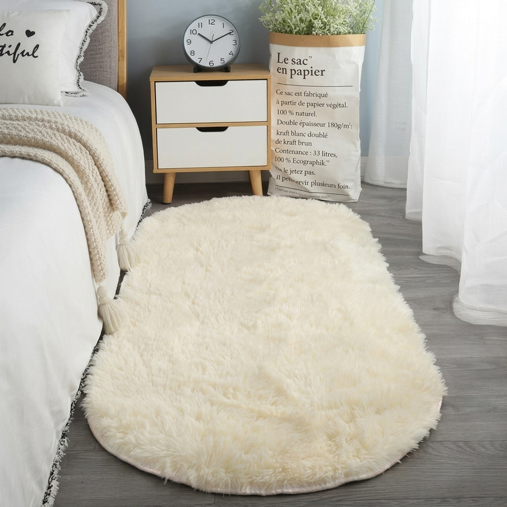 Oval Fluffy Rug for Bedroom and Living Room - Soft Shaggy Pile