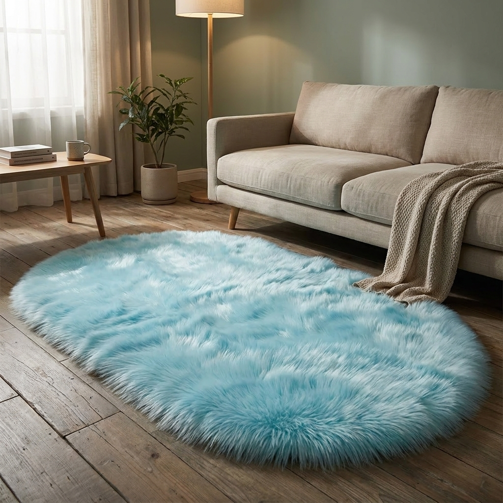 Oval Fluffy Rug for Bedroom and Living Room - Soft Shaggy Pile