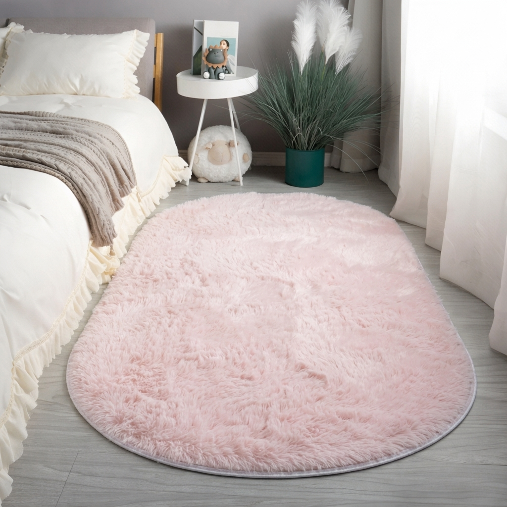 Oval Fluffy Rug for Bedroom and Living Room - Soft Shaggy Pile