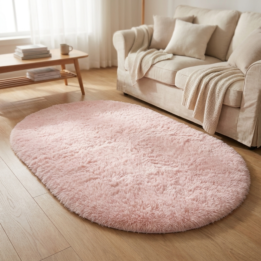 Oval Fluffy Rug for Bedroom and Living Room - Soft Shaggy Pile