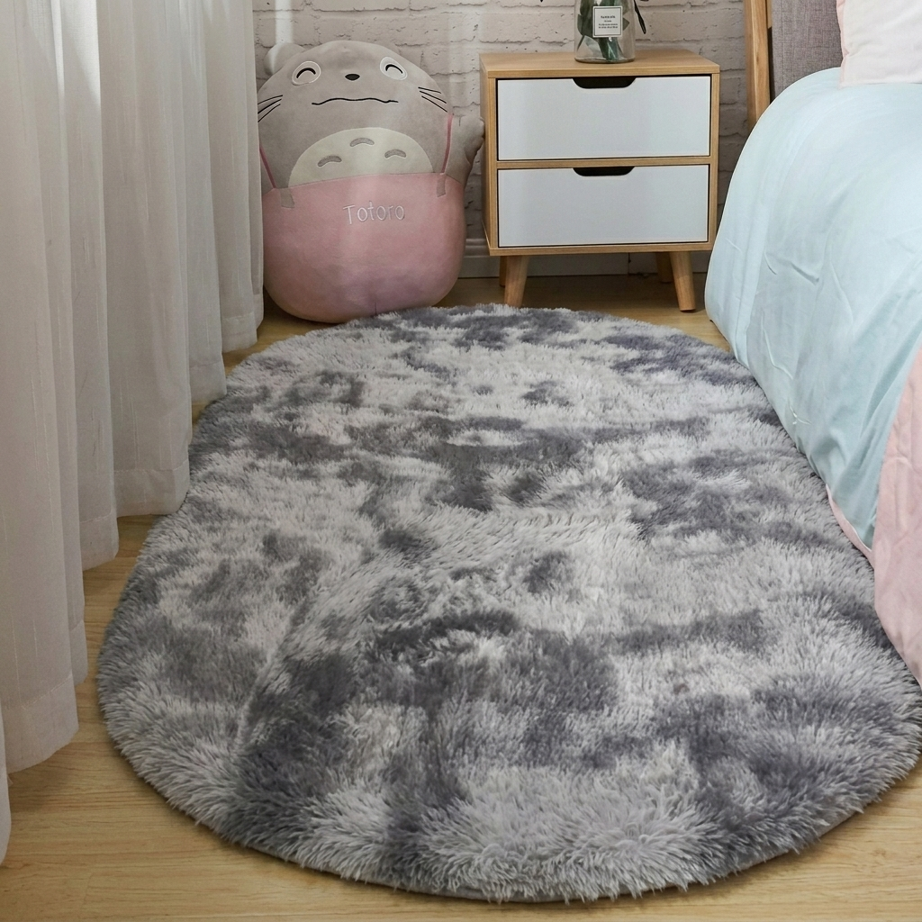 Oval Fluffy Rug for Bedroom and Living Room - Soft Shaggy Pile