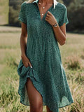 Women's Short Sleeve Shirt Dress Midi
