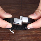 Men's Genuine Leather Bracelet - Braided Double Strand Cuff