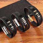 Men's Genuine Leather Bracelet - Braided Double Strand Cuff