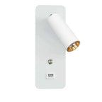 White Scandinavian LED bedside wall light with integrated USB charging and minimalist metal finish