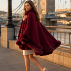 Women's Faux Fur Trim Hooded Knit Cape Coat – Open Front