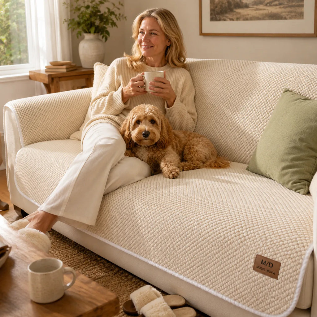 Non-Slip Sofa Cover for Pets – Plush Grip-Dot Couch Protector