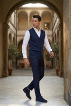 Navy Blue Button-front V-neck Sleeveless Sweater Vest - Photo 10