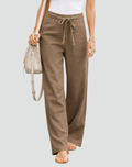 Women's Wide Leg Linen Trousers with Drawstring Waist
