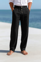 Men's Linen Trousers Straight Fit Breathable Summer Pants