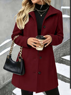 Women's Winter Coats with Lapel Collar, Long Button-Front Style