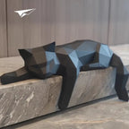 low-poly sleeping cat sculpture