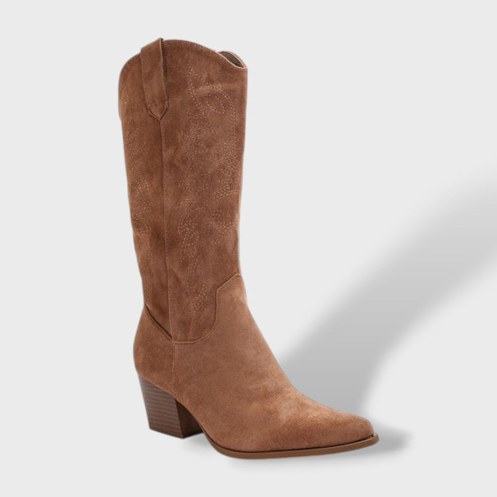 Women's Orthopedic Western Boots Suede Wide Heel