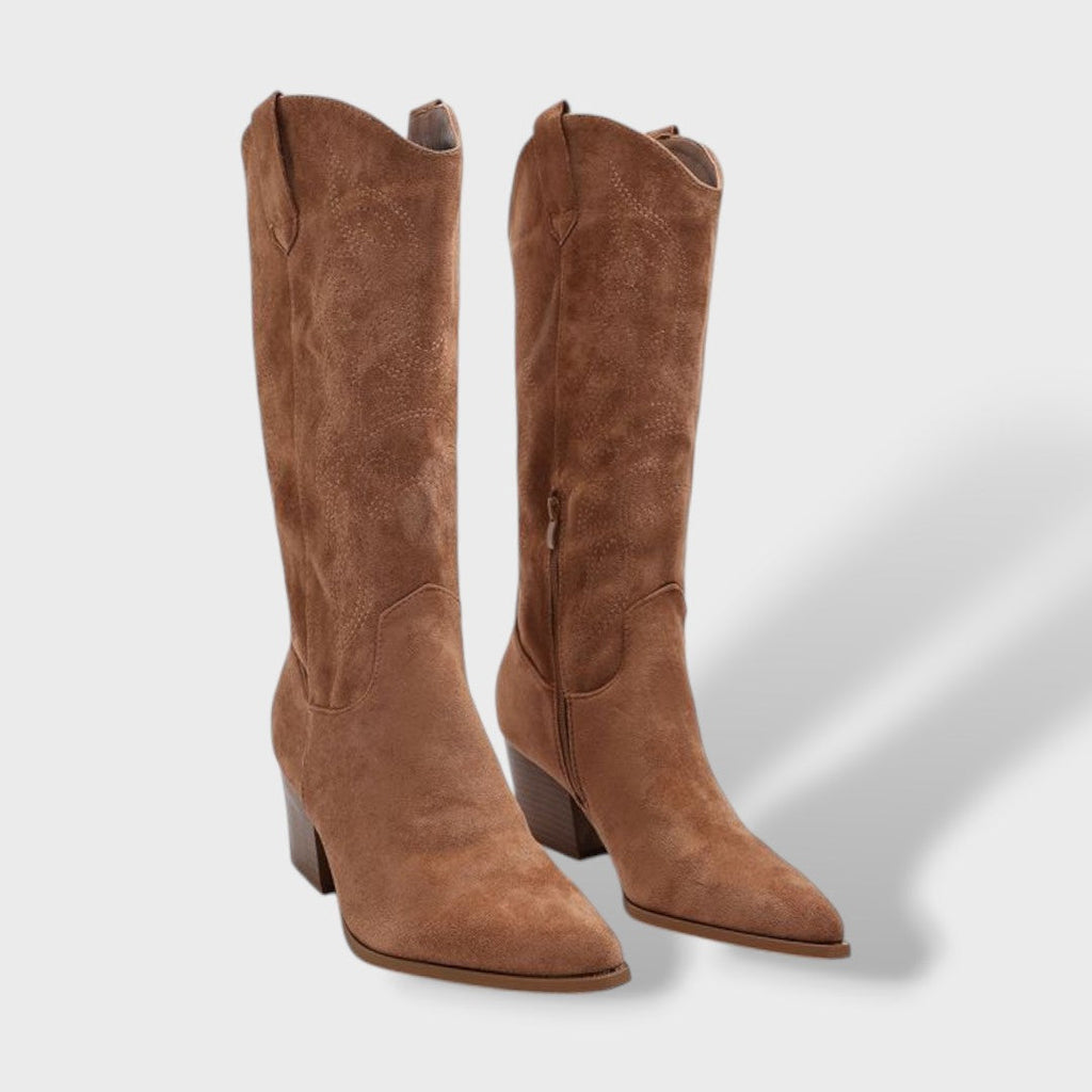 Women's Orthopedic Western Boots Suede Wide Heel