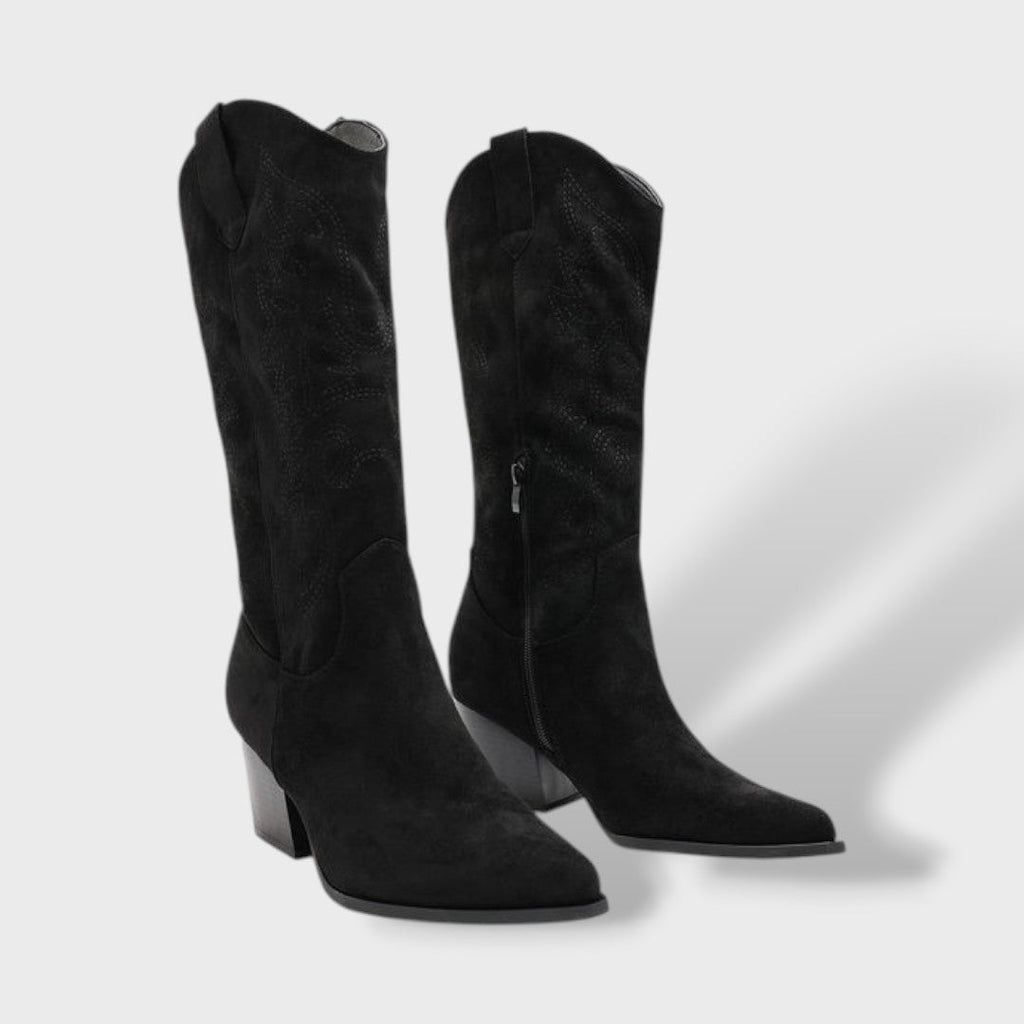 Women's Orthopedic Western Boots Suede Wide Heel