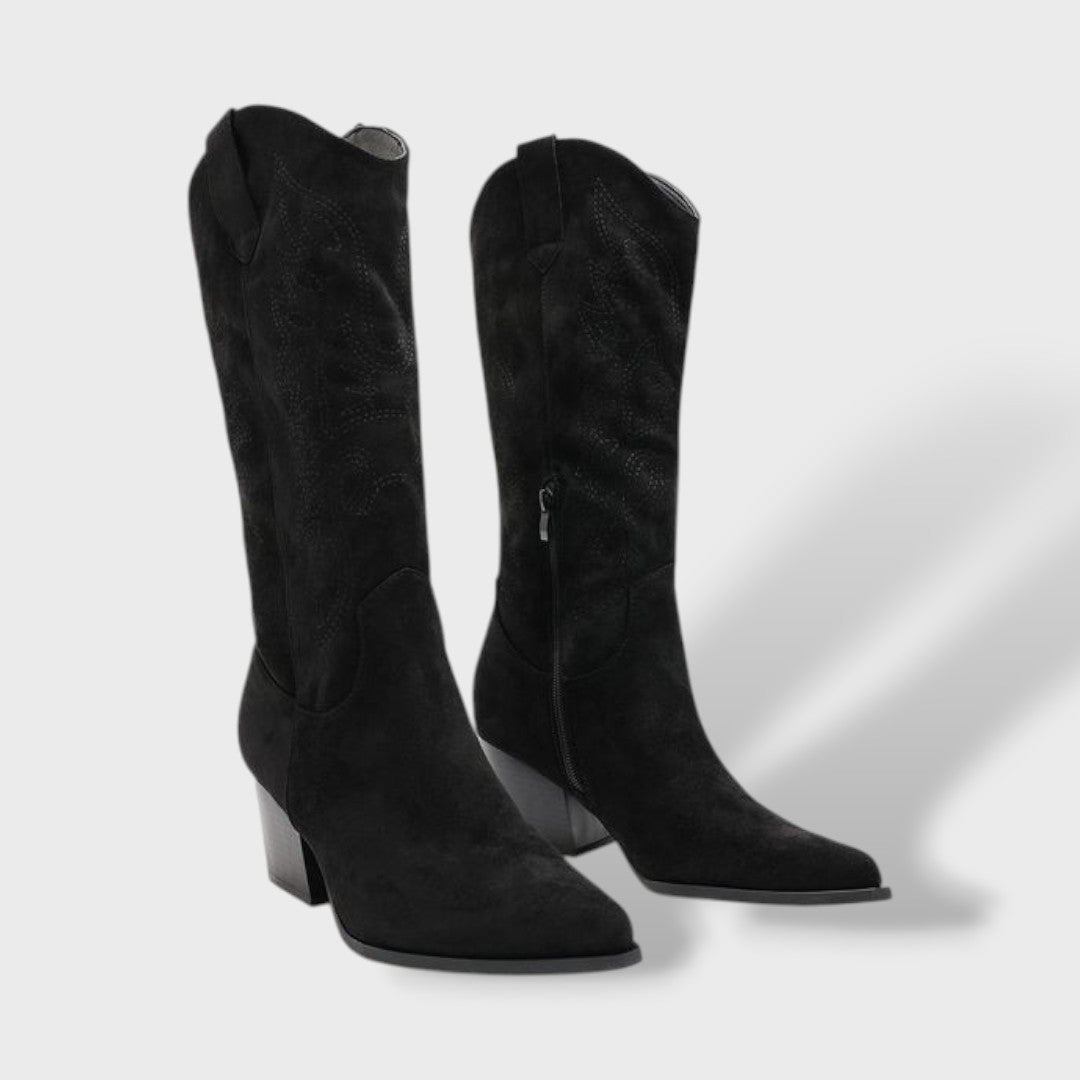 Women's Orthopedic Western Boots Suede Wide Heel