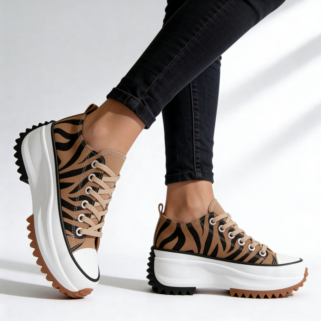 Women's Platform Sneakers Canvas Lace-Up Trainers with Cushioned Insole