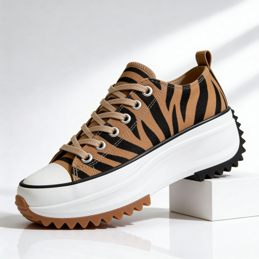 Women's Platform Sneakers Canvas Lace-Up Trainers with Cushioned Insole