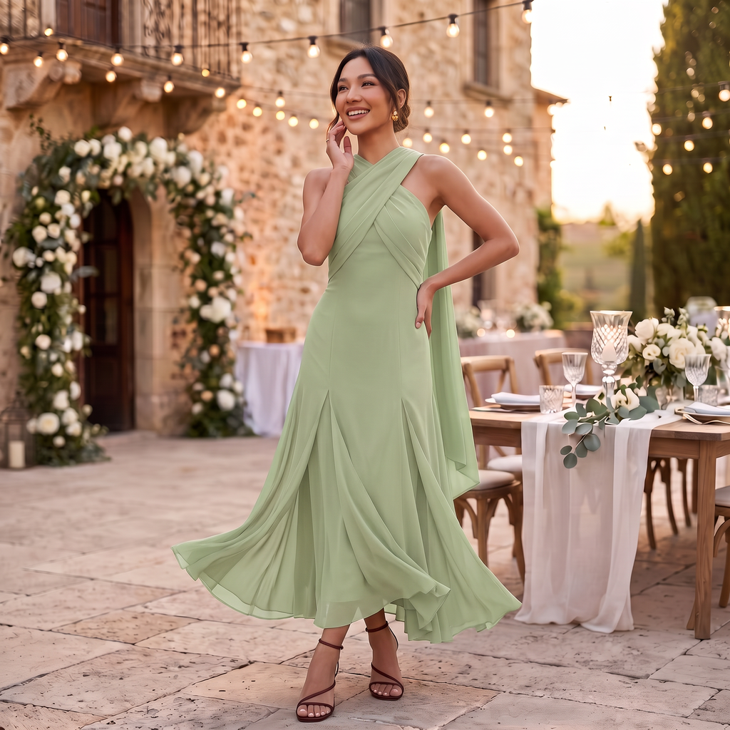 Women's Long Wedding Guest Dress – Slim Fit Chiffon Gown
