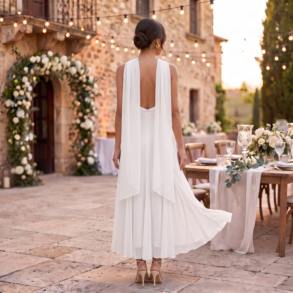 Women's Long Wedding Guest Dress – Slim Fit Chiffon Gown