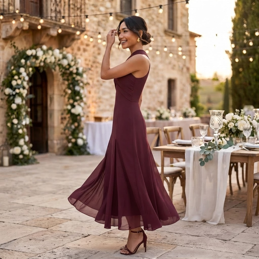 Women's Long Wedding Guest Dress – Slim Fit Chiffon Gown