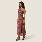 Women's One-Shoulder Midi Dress – Chiffon-Effect Draped Design