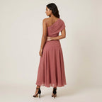 Women's One-Shoulder Midi Dress – Chiffon-Effect Draped Design
