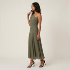 Women's One-Shoulder Midi Dress – Chiffon-Effect Draped Design