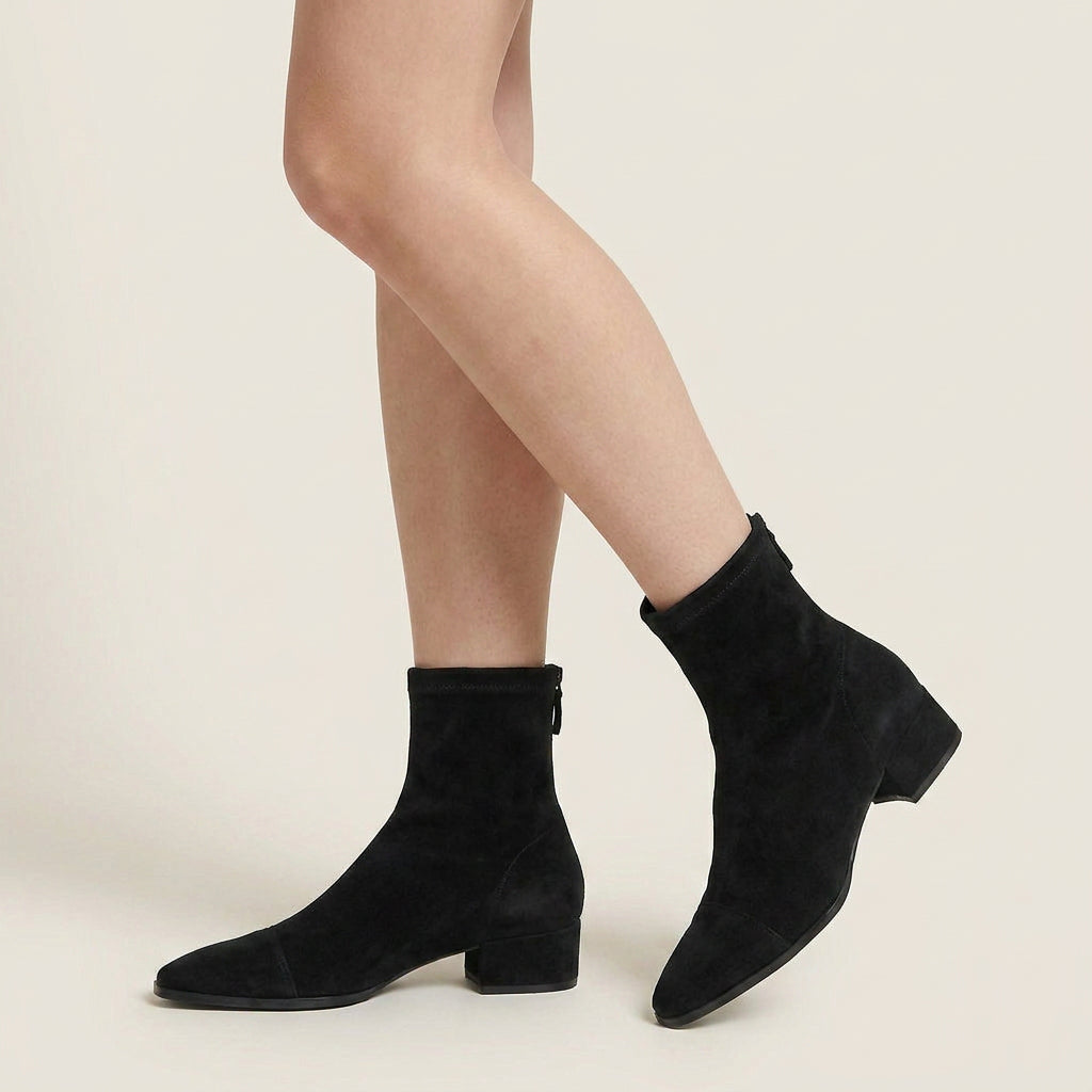 Women's Faux Suede Ankle Boots with Fitted Sock Shaft