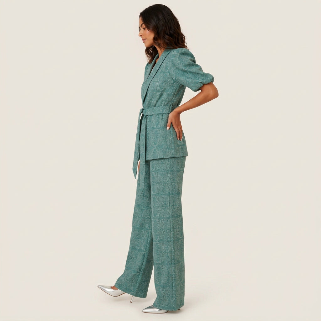 Women's Kimono Jacket & Wide-Leg Trouser Co-ord Set – Geometric Print