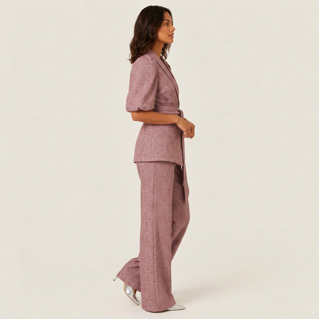 Women's Kimono Jacket & Wide-Leg Trouser Co-ord Set – Geometric Print