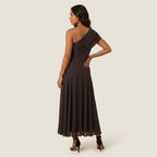 Women's One-Shoulder Midi Dress – Chiffon-Effect Draped Design