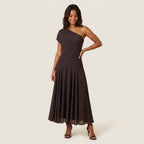 Women's One-Shoulder Midi Dress – Chiffon-Effect Draped Design