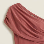 Women's One-Shoulder Midi Dress – Chiffon-Effect Draped Design