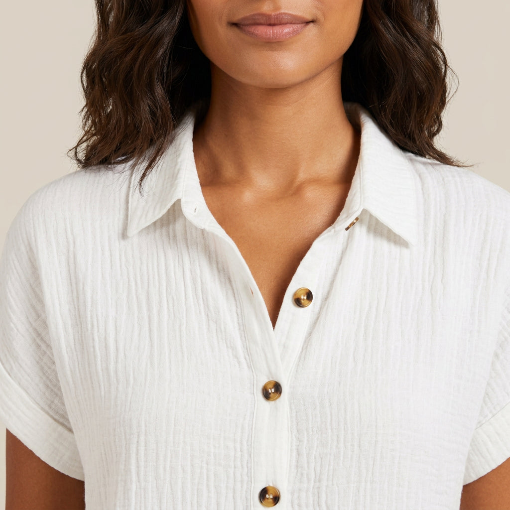 Women's Muslin Shirt Dress with Wood Buttons and Pockets