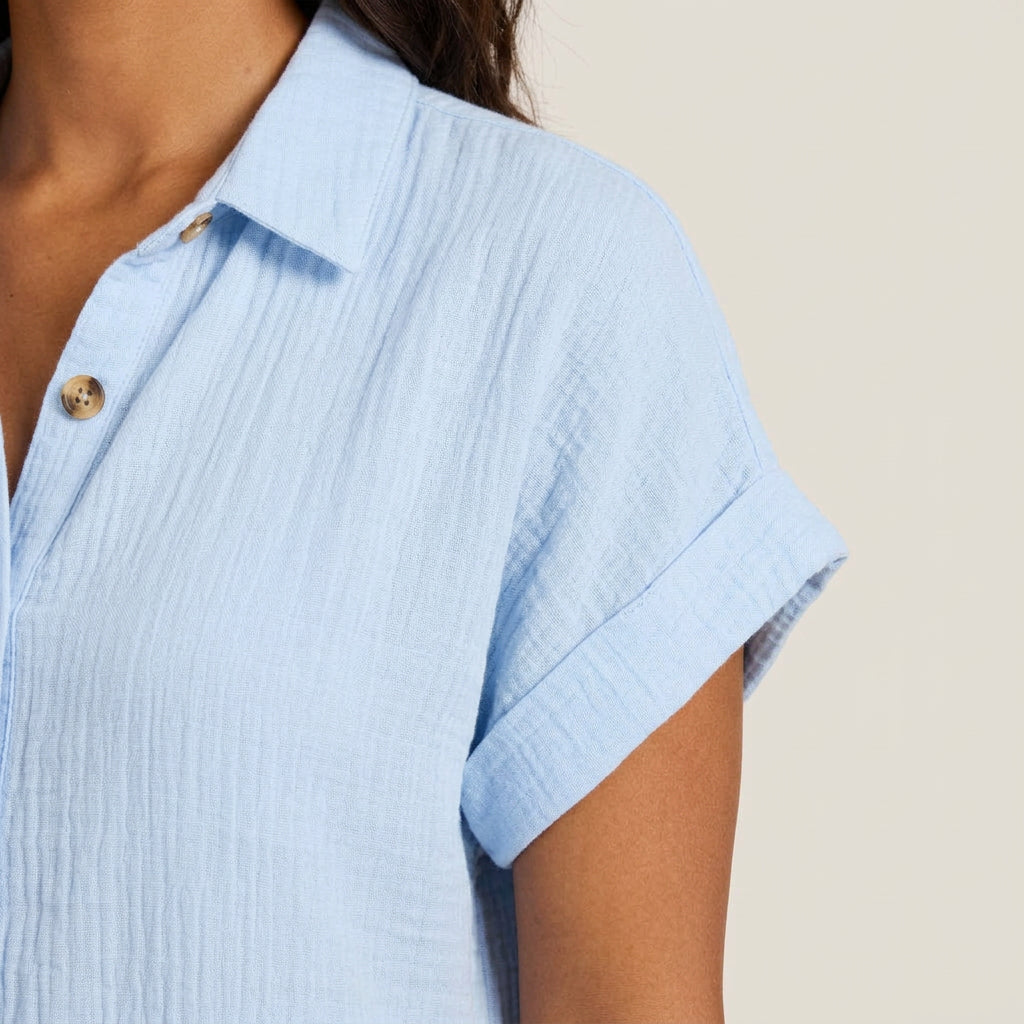 Women's Muslin Shirt Dress with Wood Buttons and Pockets