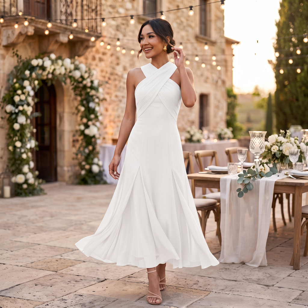 Women's Long Wedding Guest Dress – Slim Fit Chiffon Gown