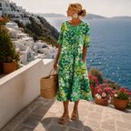 Women's Floral Midi Dress - Short Sleeve Flowy Summer Dress