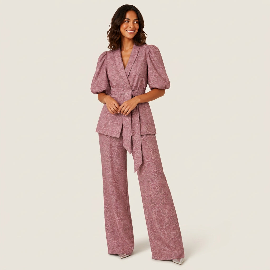Women's Kimono Jacket & Wide-Leg Trouser Co-ord Set – Geometric Print