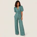 Women's Kimono Jacket & Wide-Leg Trouser Co-ord Set – Geometric Print