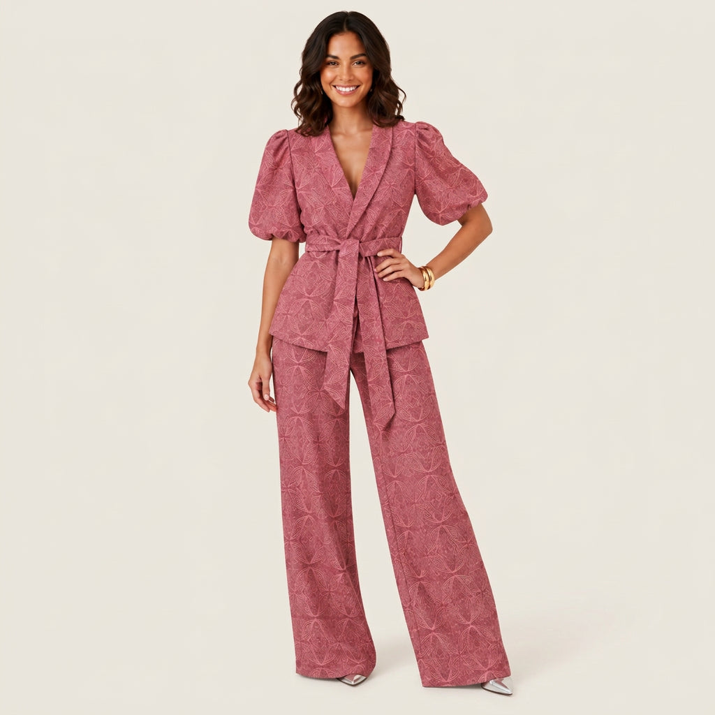 Women's Kimono Jacket & Wide-Leg Trouser Co-ord Set – Geometric Print